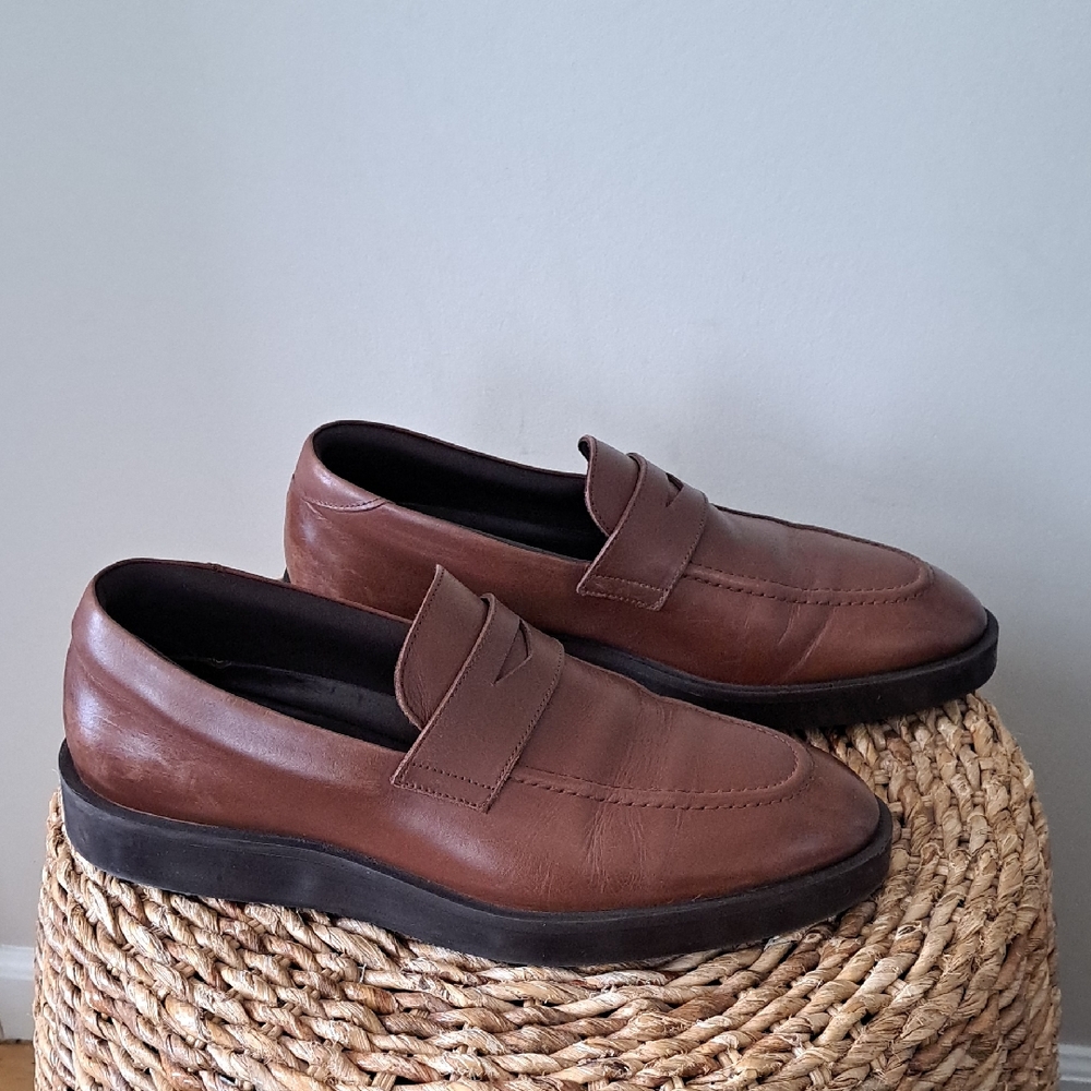 Wolf & Shepherd Mens Closer Saddle Brown Leather Luxury Dress Loafers 10